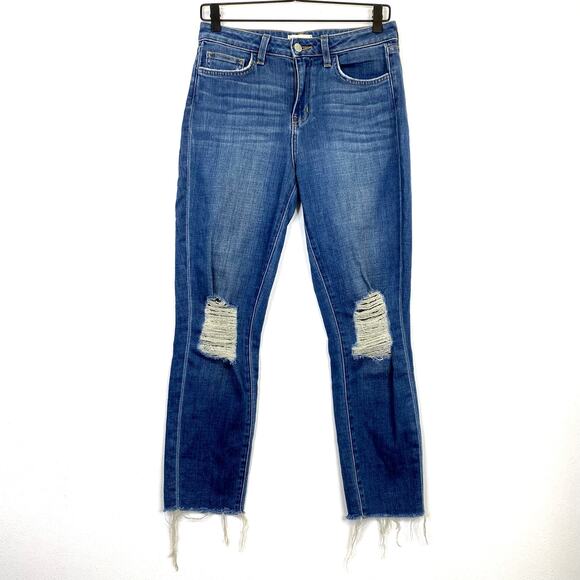L'Agence Jeans Womens Sz 26 Blue High Rise Skinny Distressed Raw Hem Destroyed - Picture 1 of 9